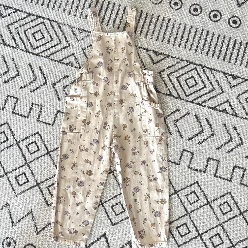Zara Denim Floral Overalls Sz 4-5